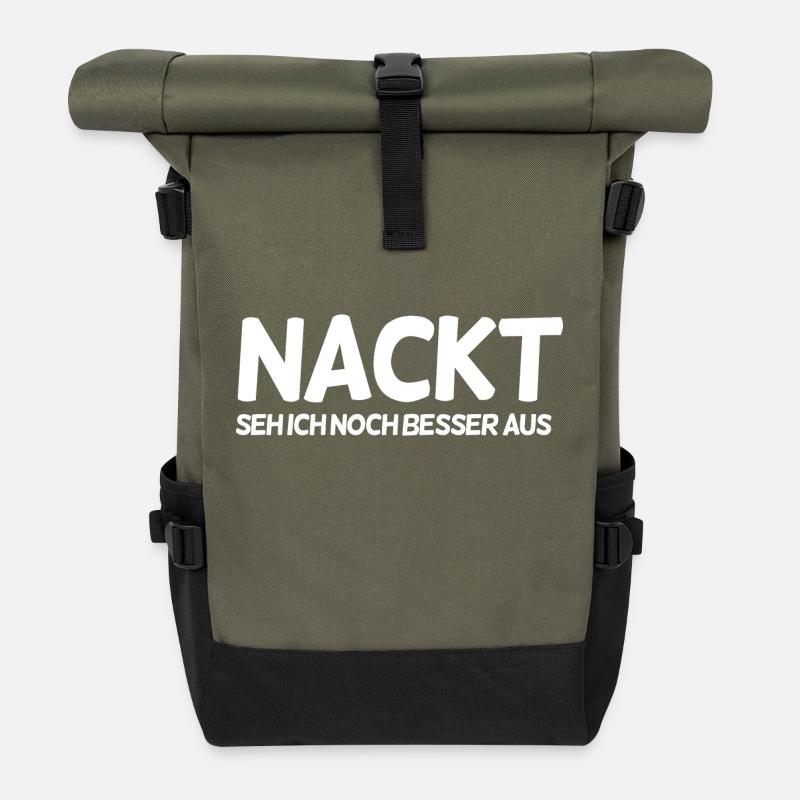 Lustiger Spruch - Rolltop Rucksack - Olive/Schwarz