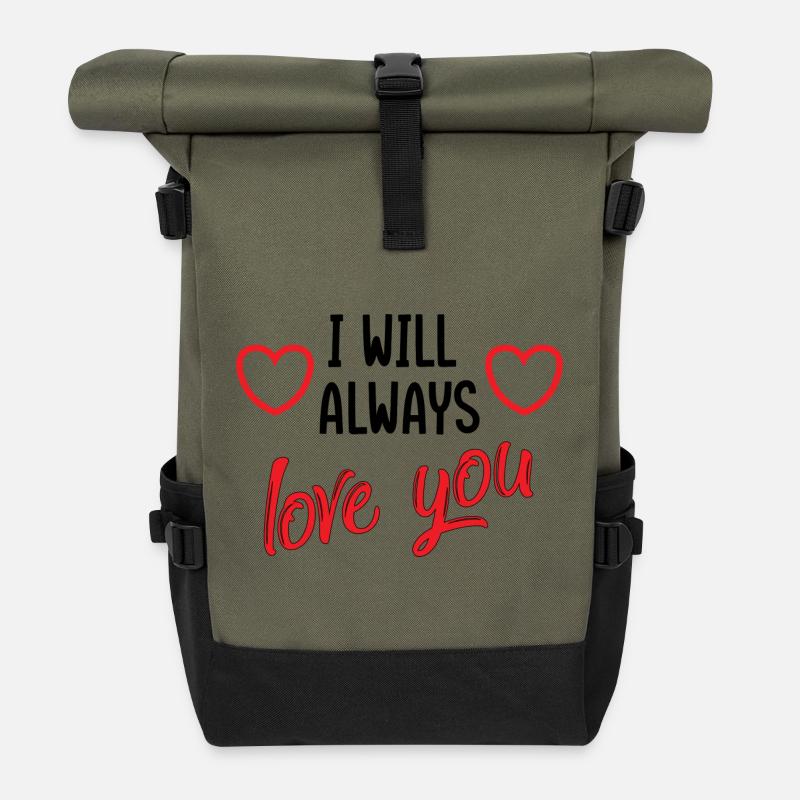 I will always love you - love illustration - Roll Top Backpack - olive/black