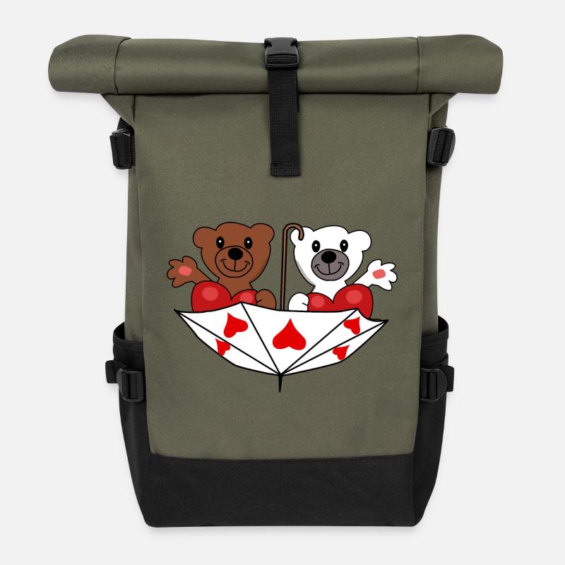 Bären Bär Teddybär Liebe Herzen Valentin Romantik - Rolltop Rucksack - Olive/Schwarz