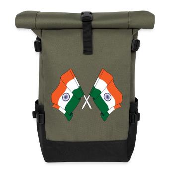 Two flags of India crossed - Roll Top Backpack - olive/black - Front