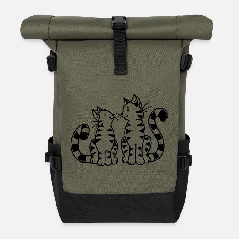 Cartoon Kitten - Rolltop Rucksack - Olive/Schwarz