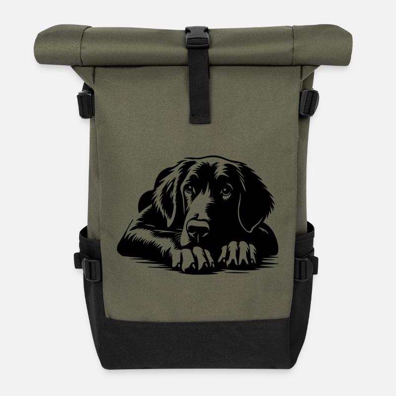 Flat-coated Retriever - Roll Top Backpack - olive/black