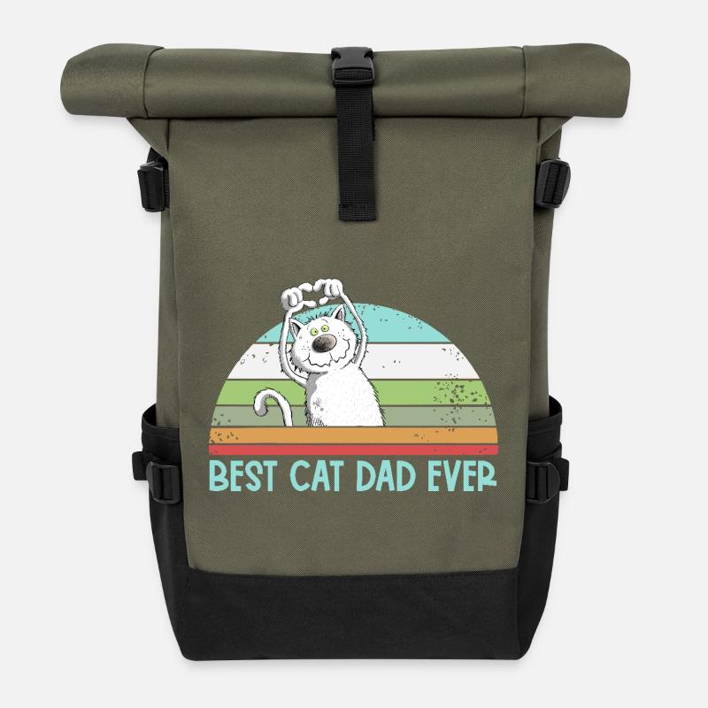 Best Cat Dad Cats Dad Vintage Cat Lover - Roll Top Backpack - olive/black