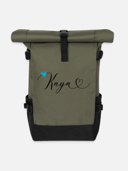 Kaya Name Vorname Kalligrafieherz - Rolltop Rucksack - Olive/Schwarz
