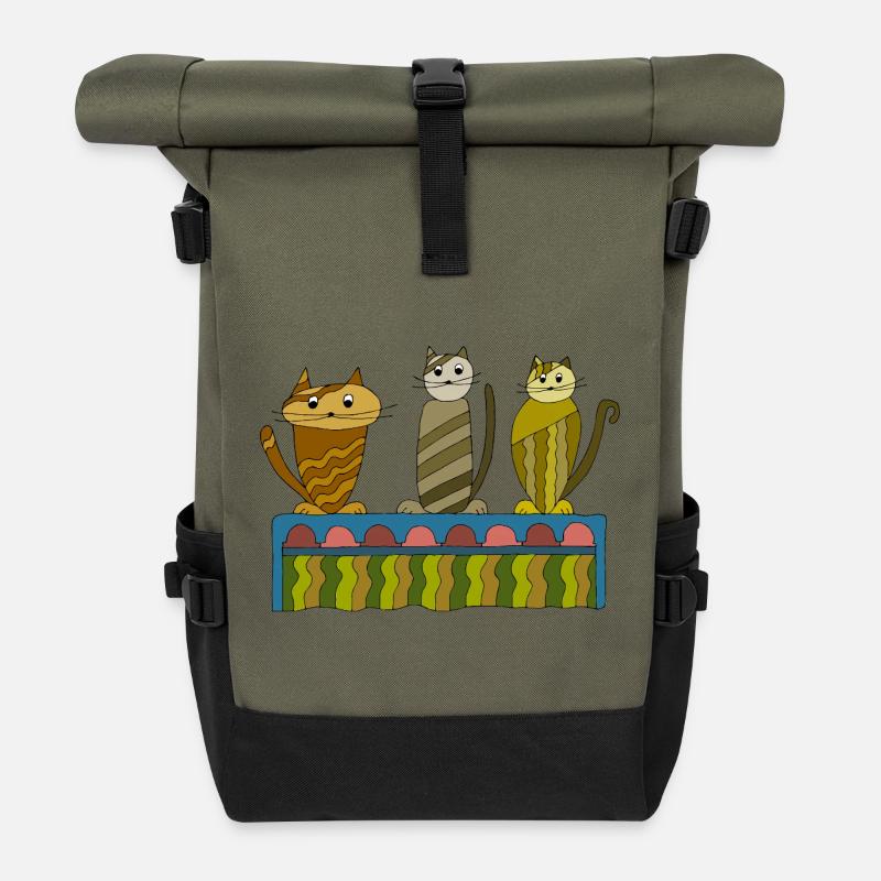 Chats mignons sur une étagère colorée - Sac à dos roll top - olive/noir