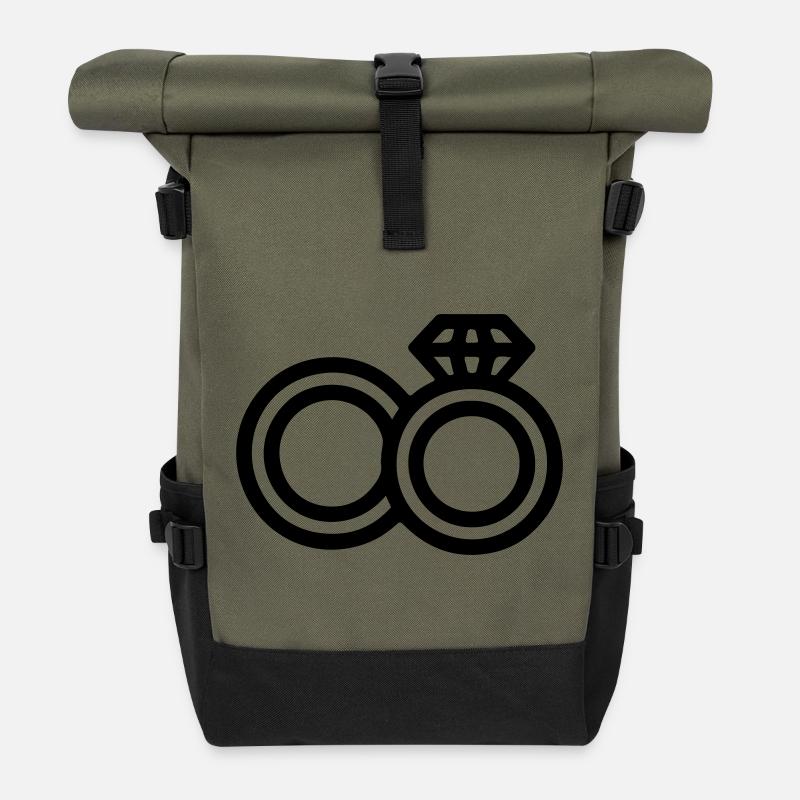 Eheringe Hochzeit - Rolltop Rucksack - Olive/Schwarz