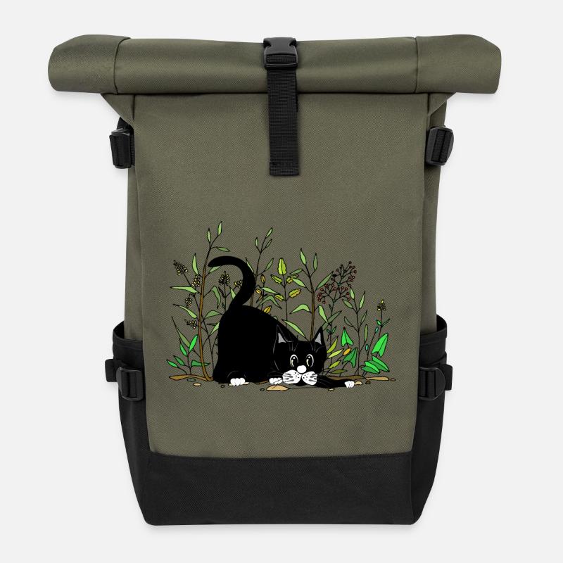 Katze - Rolltop Rucksack - Olive/Schwarz