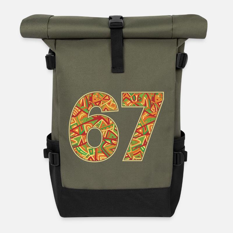 Africa Tribal 67 Pattern - Roll Top Backpack - olive/black