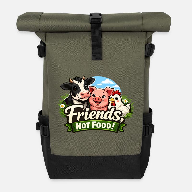Amis pas nourriture – Déclaration acceptant les animaux de compagnie - Sac à dos roll top - olive/noir