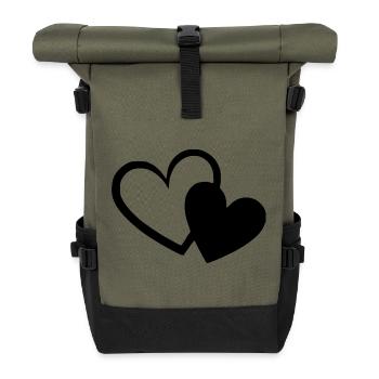Valentines Black Heart, Valentine's Day - Roll Top Backpack - olive/black - Front