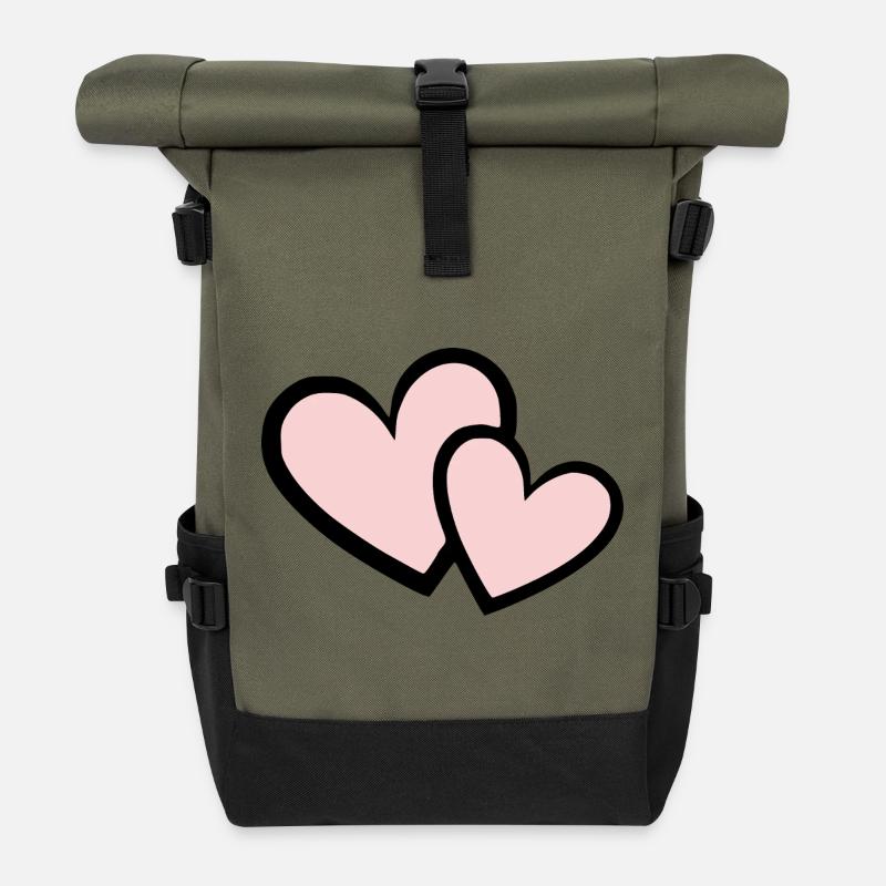 Valentinstag Herz rosa Valentinstag Geschenk  - Rolltop Rucksack - Olive/Schwarz