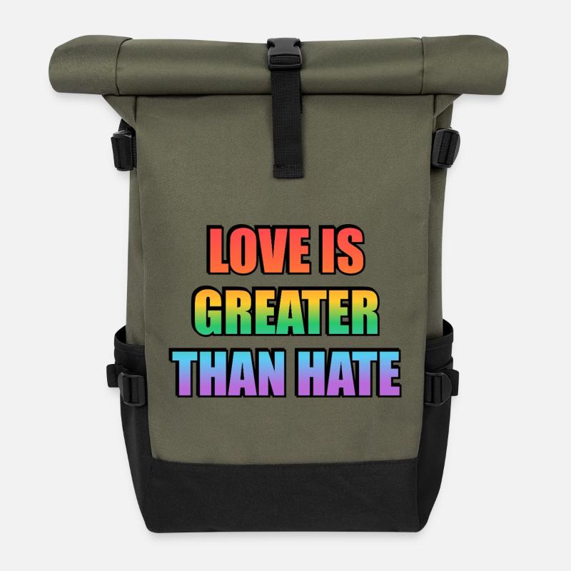 Liebe ist größer als Hass Regenbogen - Rolltop Rucksack - Olive/Schwarz