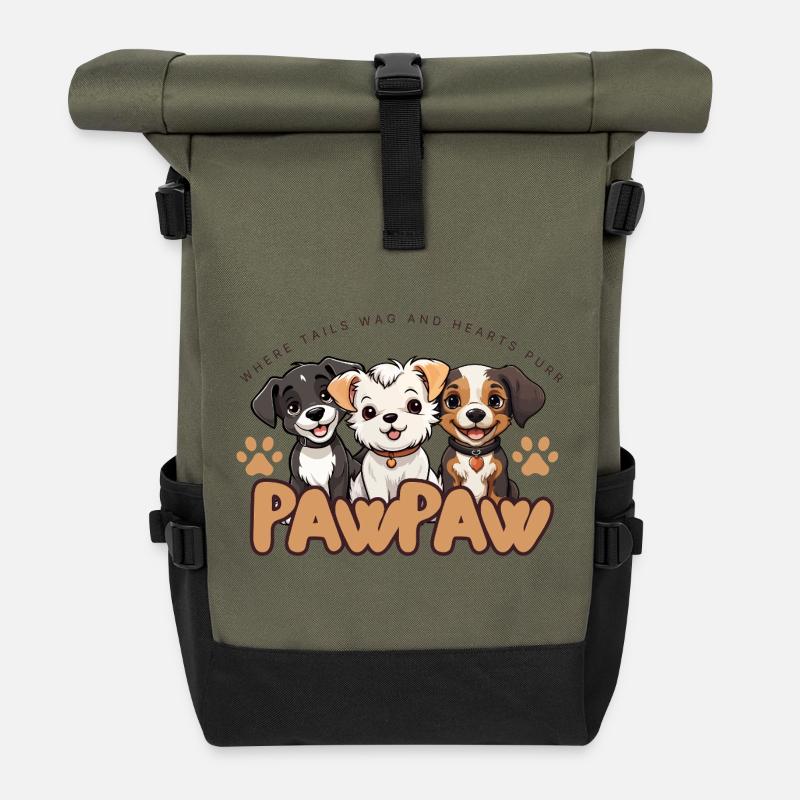 Puppy Love Tee - Roll Top Backpack - olive/black