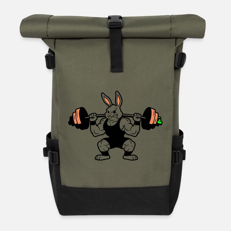 Muskel Hase Karotten Hantel - Rolltop Rucksack - Olive/Schwarz
