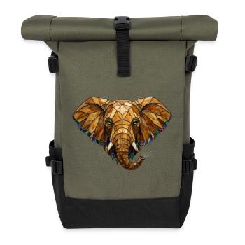 Stained Glass Elephant Portrait Mosaic Art - Roll Top Backpack - olive/black - Front