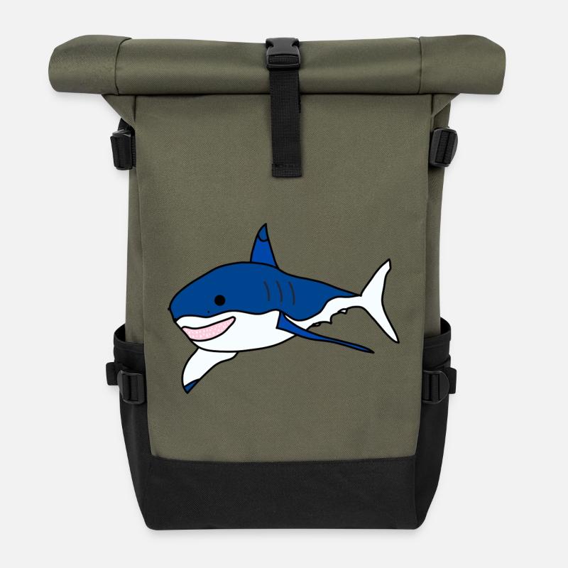 Grand requin blanc cartoon - Sac à dos roll top - olive/noir