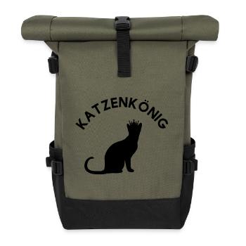 Katzenkönig | Witziges Jura Design - Rolltop Rucksack - Olive/Schwarz - Vorne