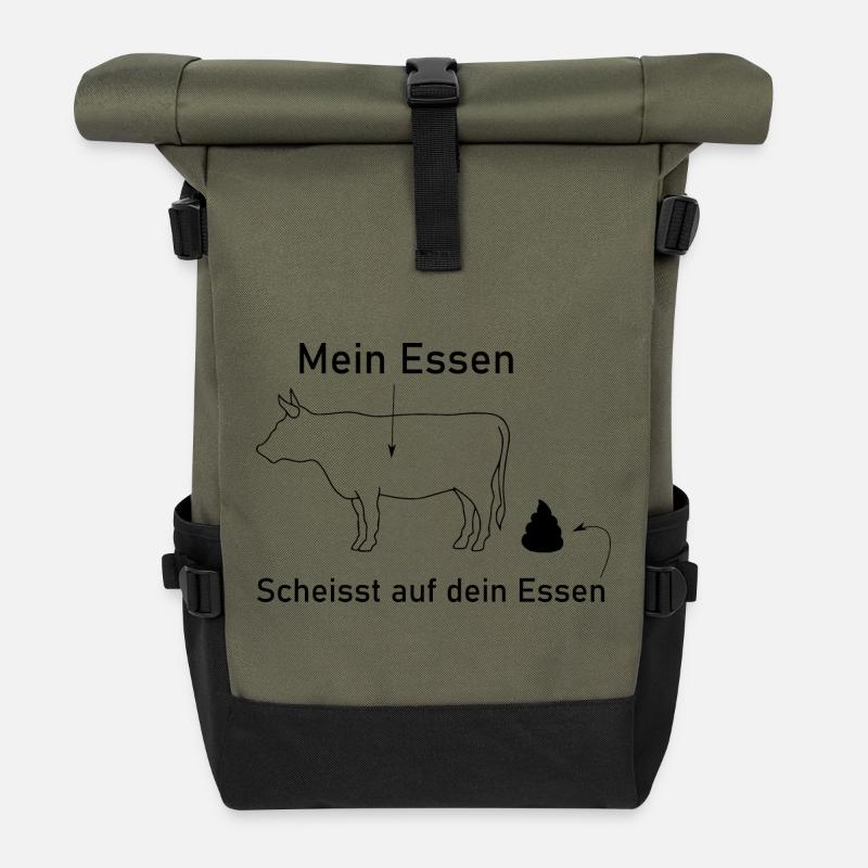 Mein Essen scheisst auf dein Essen - Rolltop Rucksack - Olive/Schwarz