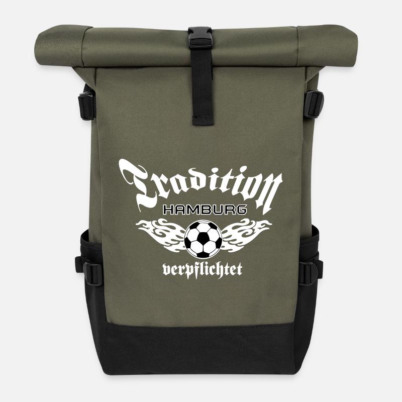 Hamburg , Tradition , Tradition verpflichtet (25) - Rolltop Rucksack - Olive/Schwarz
