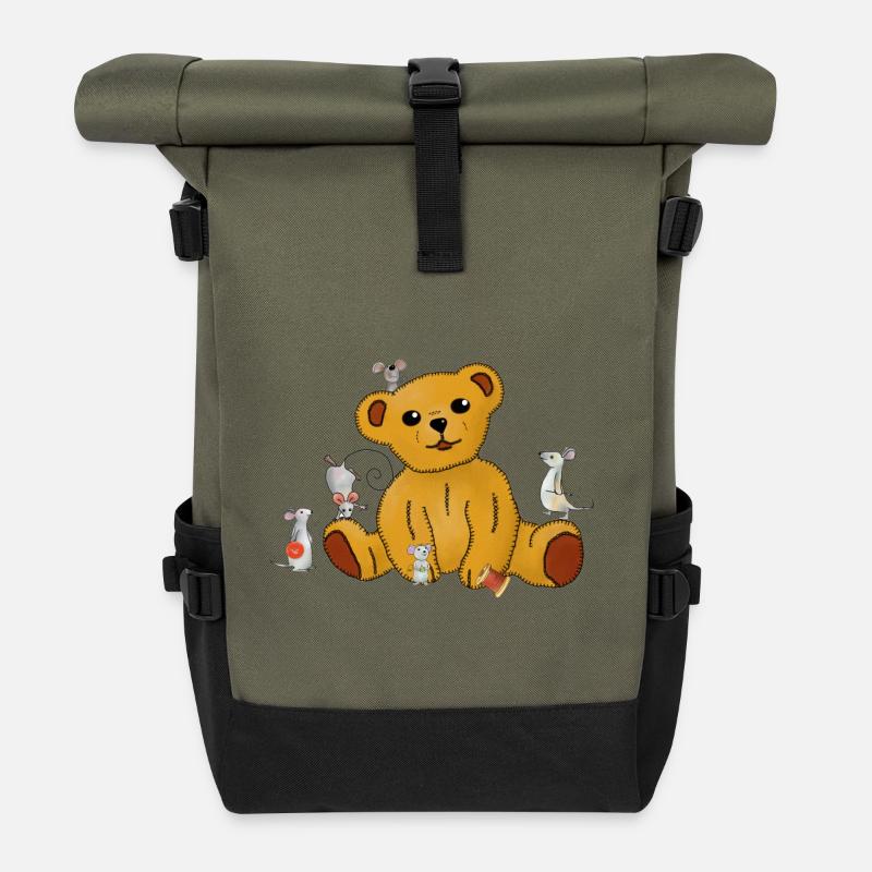 Mäuse nähen Teddy - Rolltop Rucksack - Olive/Schwarz