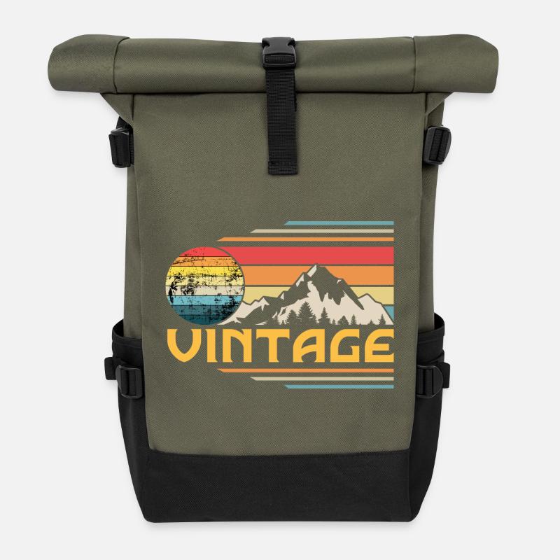 Retro Vintage Sunset - Roll Top Backpack - olive/black