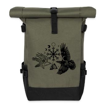 Hugin and Munin with Vegvisir Valknut - Roll Top Backpack - olive/black - Front