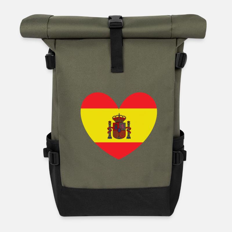 Herzflagge von Spanien - Rolltop Rucksack - Olive/Schwarz