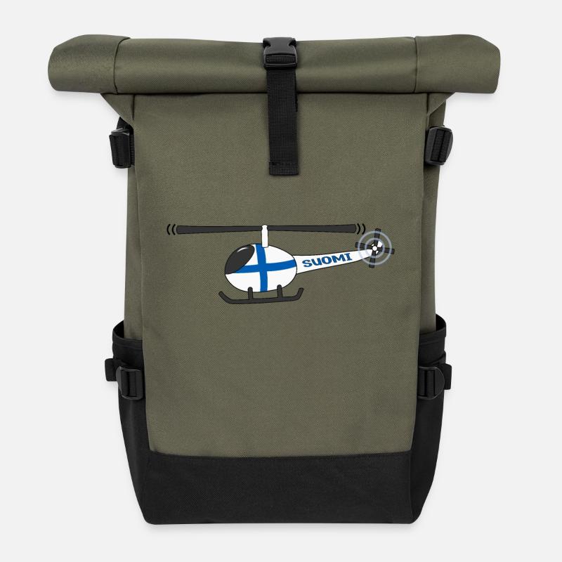 Finnland Flagge Hubschrauber Kinder - Rolltop Rucksack - Olive/Schwarz