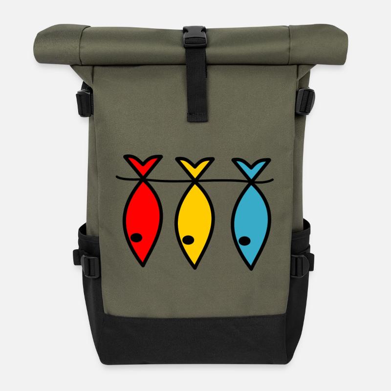 VACANCES. VIVE LES VACANCES. VACANCES. POISSON - Sac à dos roll top - olive/noir