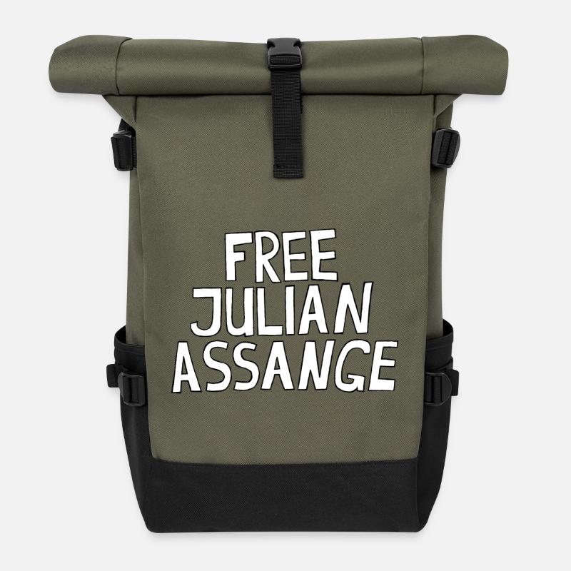 FREE JULIAN ASSANGE - Rolltop Rucksack - Olive/Schwarz