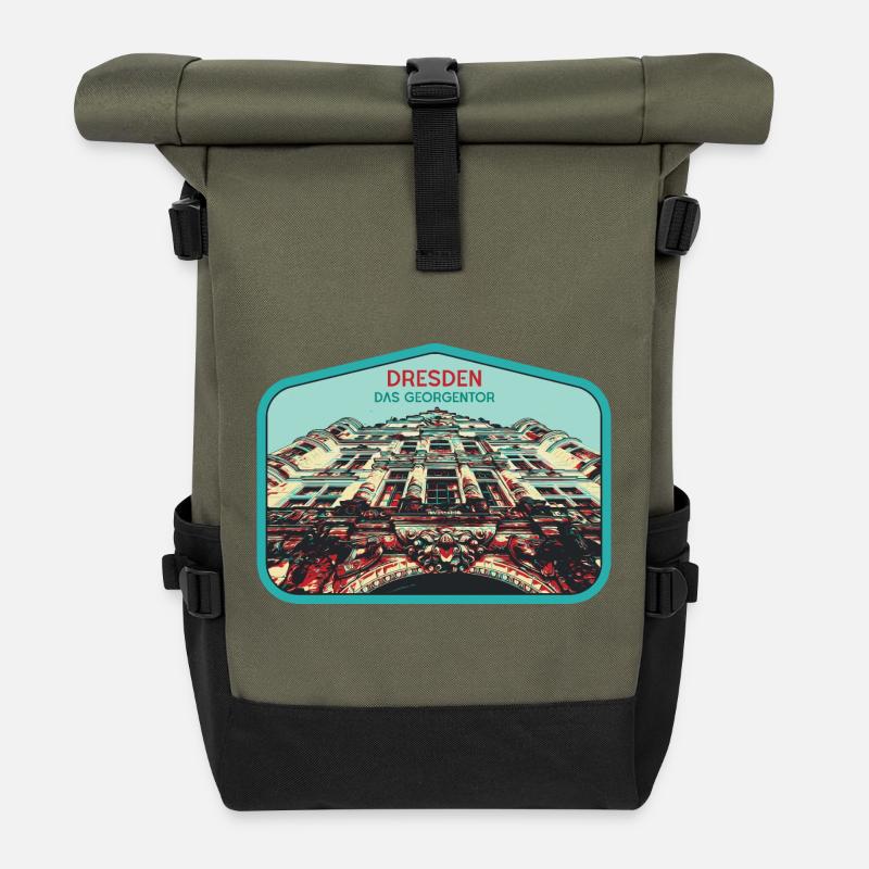 Illustration: Georgentor, Dresden - Rolltop Rucksack - Olive/Schwarz
