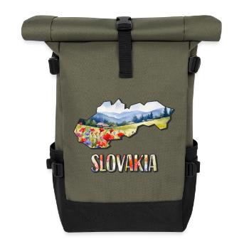 Aquarell Landkarte Slowakei - Rolltop Rucksack - Olive/Schwarz - Vorne
