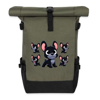 French Bulldog 3 - Roll Top Backpack - olive/black - Front