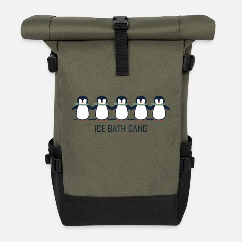 eisbader winterbader pinguin eisbaden - Rolltop Rucksack - Olive/Schwarz