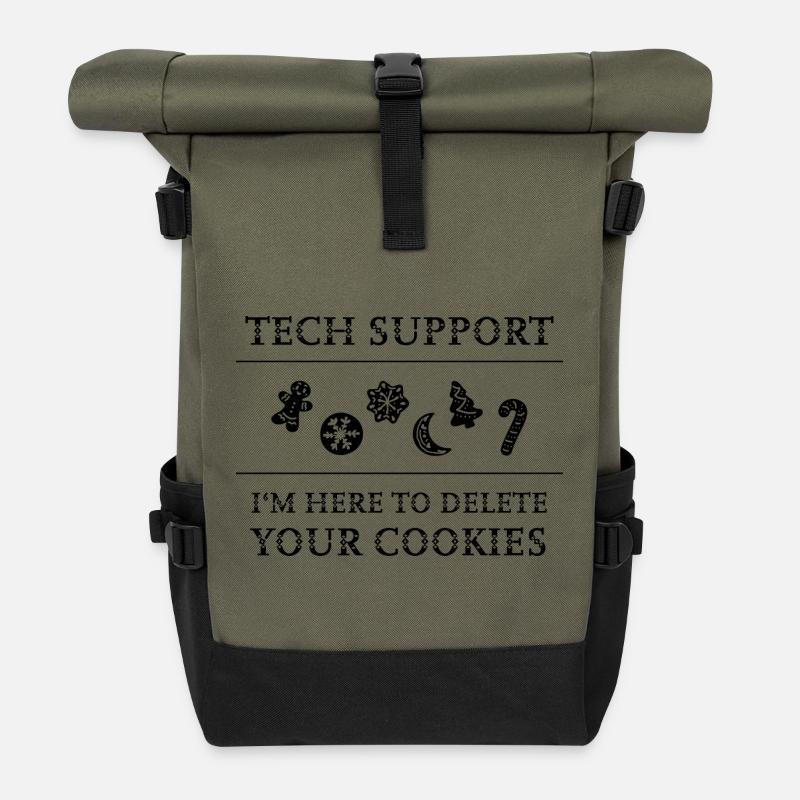 "Tech Support - I'm Here To Delete Your Cookies" - Rolltop Rucksack - Olive/Schwarz