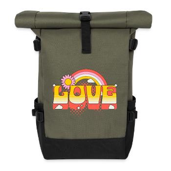 Love Scripture Flower Rainbow Clouds Art - Roll Top Backpack - olive/black - Front