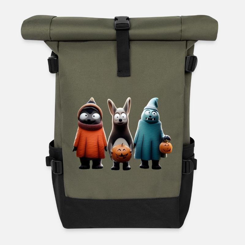 Gruseliges Süßes oder Saures – Halloween Wooligans - Rolltop Rucksack - Olive/Schwarz