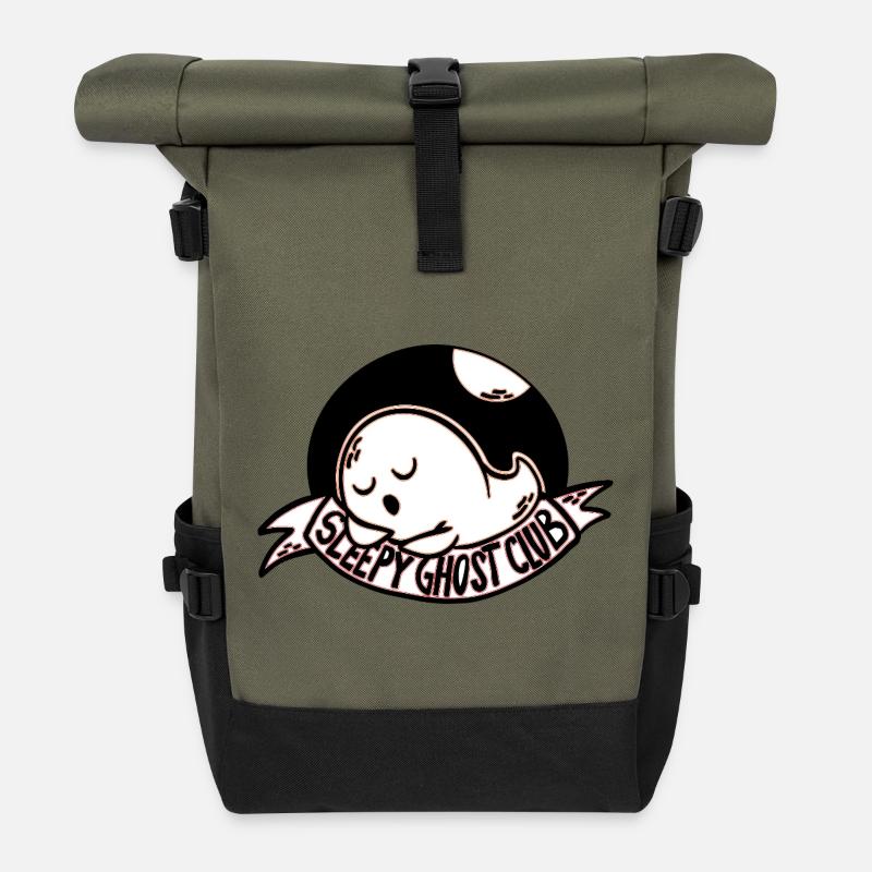 Sleepy Ghost Club - Roll Top Backpack - olive/black