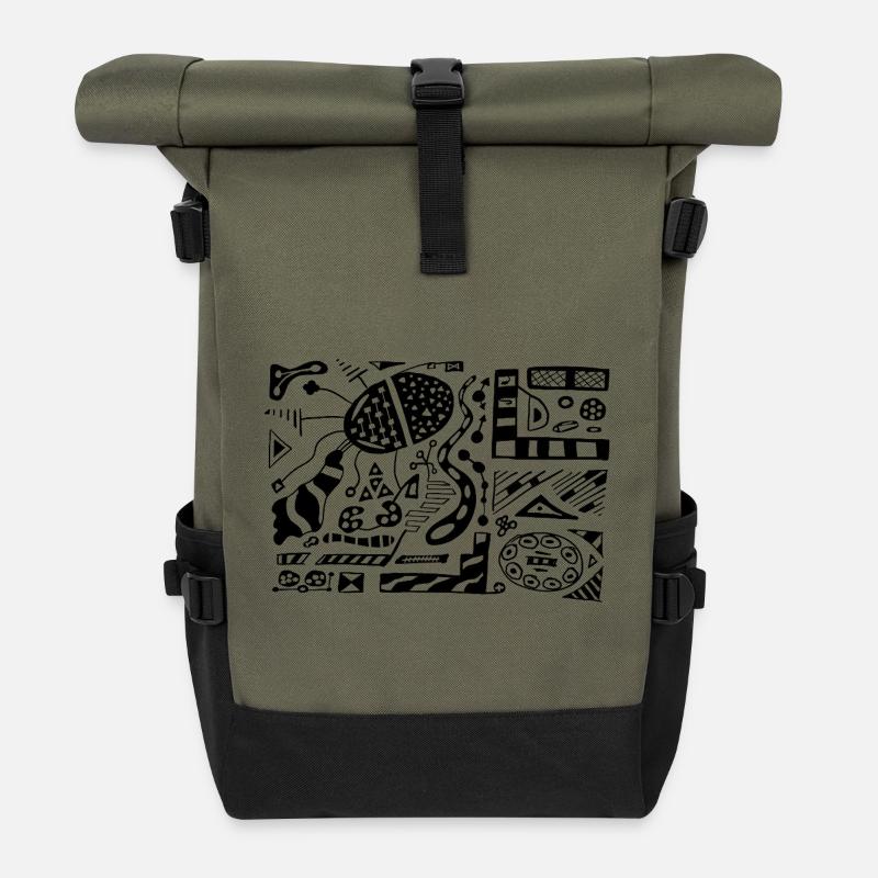 Abstract Doodle - Rolltop Rucksack - Olive/Schwarz