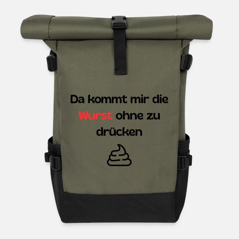 Witziger Spruch - Rolltop Rucksack - Olive/Schwarz