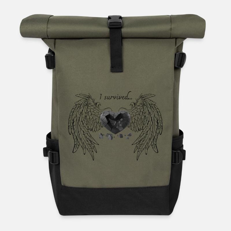 Gebrochenes Schwarzes Herz - Rolltop Rucksack - Olive/Schwarz