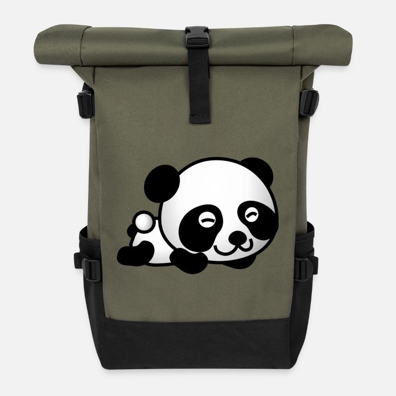 Glücklicher Panda - Rolltop Rucksack - Olive/Schwarz