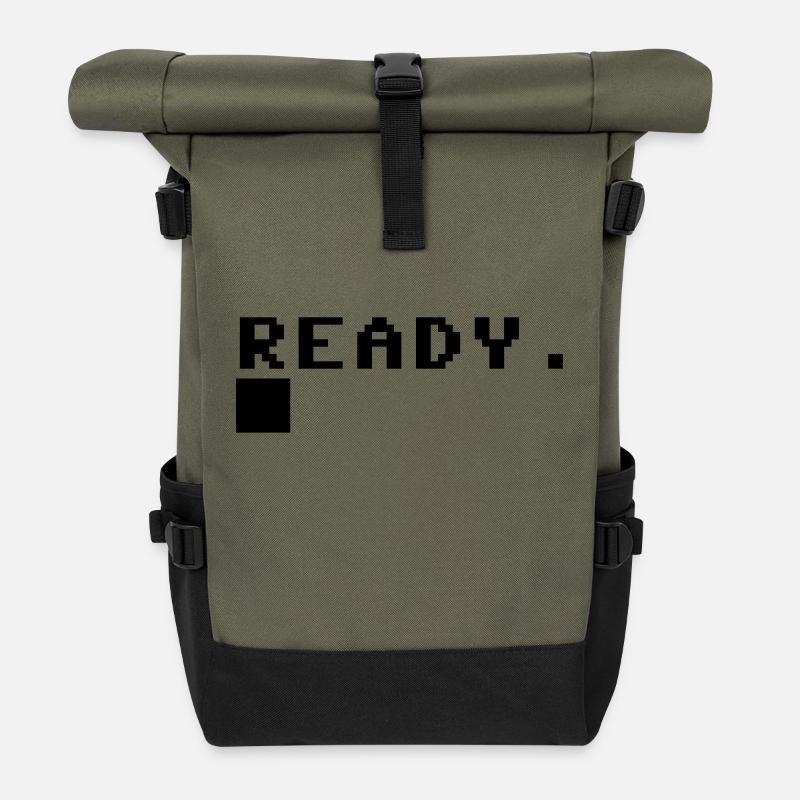 C64 Gamer Geschenk Idee Retro Computer - Rolltop Rucksack - Olive/Schwarz