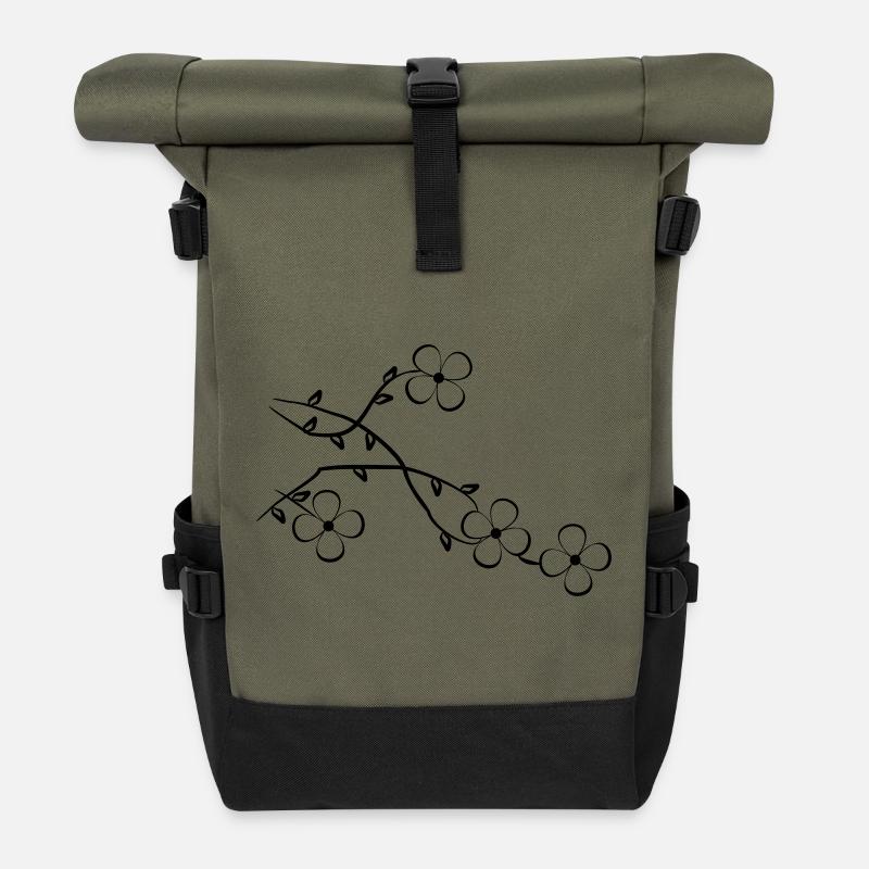 Blumen - Rolltop Rucksack - Olive/Schwarz
