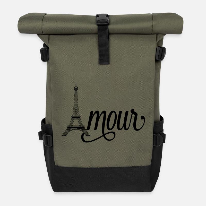 Amour Paris - Tour Eiffel - Sac à dos roll top - olive/noir