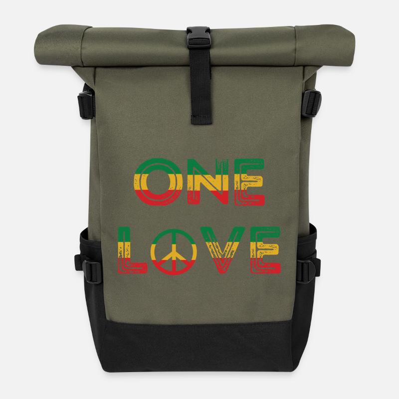 One Love Reggae Peace - Rolltop Rucksack - Olive/Schwarz