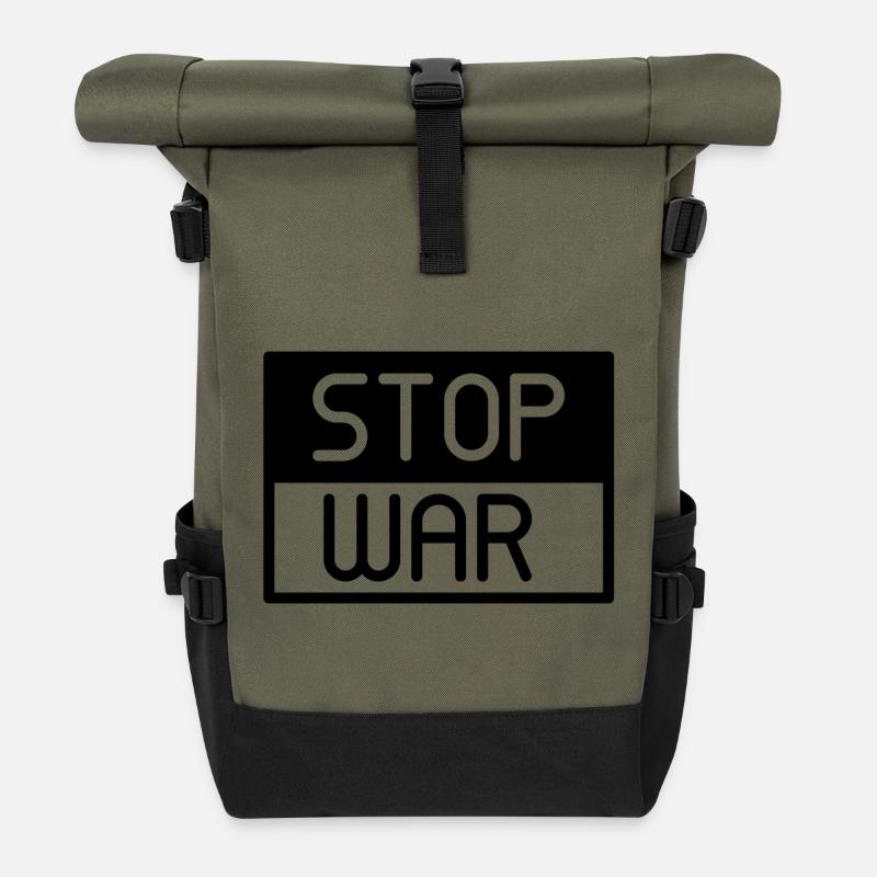 Stoppt den Krieg, keinen Krieg - Rolltop Rucksack - Olive/Schwarz
