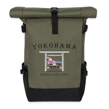 Yokohama, Japan, Iseyama Kotai Jingu Torii Shrine - Roll Top Backpack - olive/black - Front
