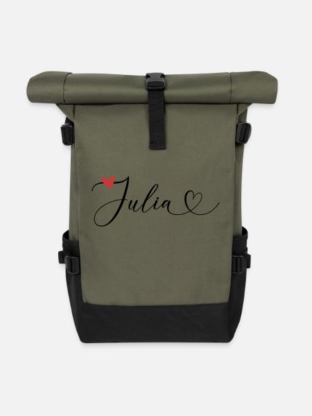 Julia Nom Prénom Calligraphie Coeur - Sac à dos roll top - olive/noir