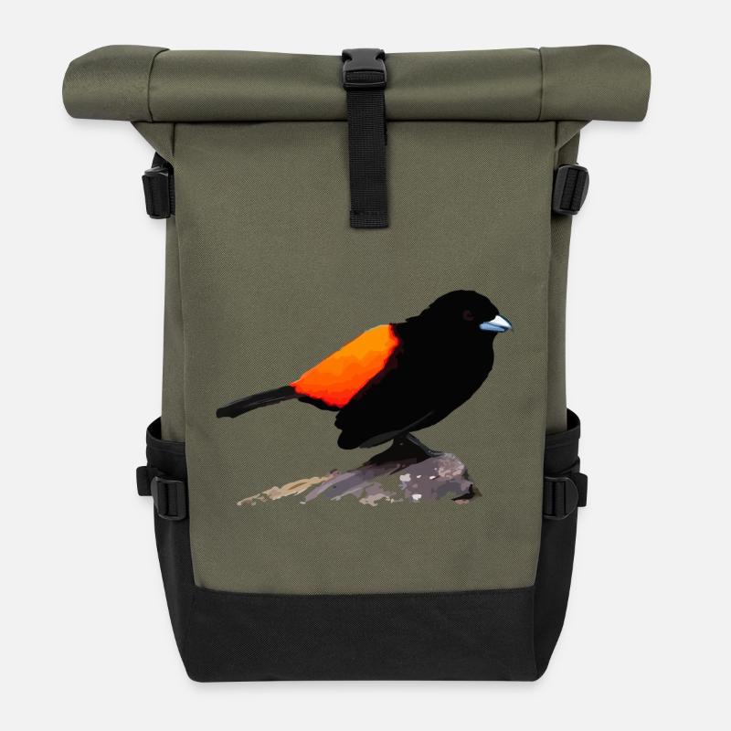 Black raven orange plumage - Roll Top Backpack - olive/black